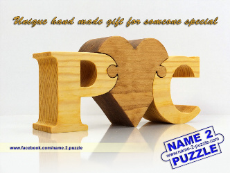 letter P and letter C personalized initials wooden puzzle